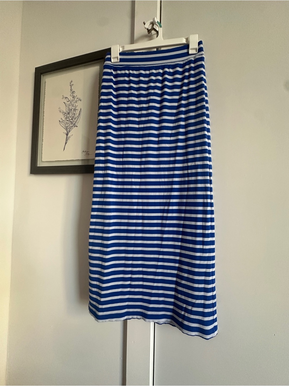 Classic Blue & White Striped Midi Skirt